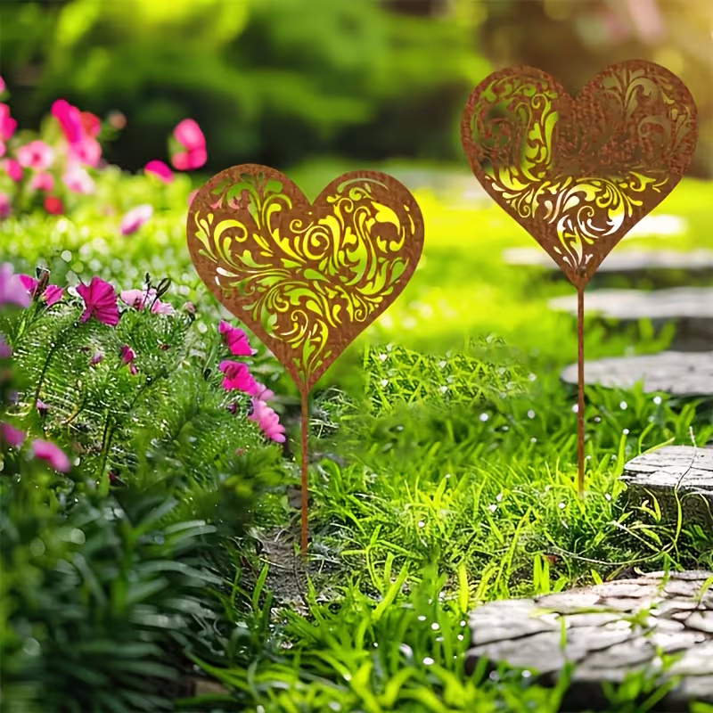 2x Herz-Gartenstecker