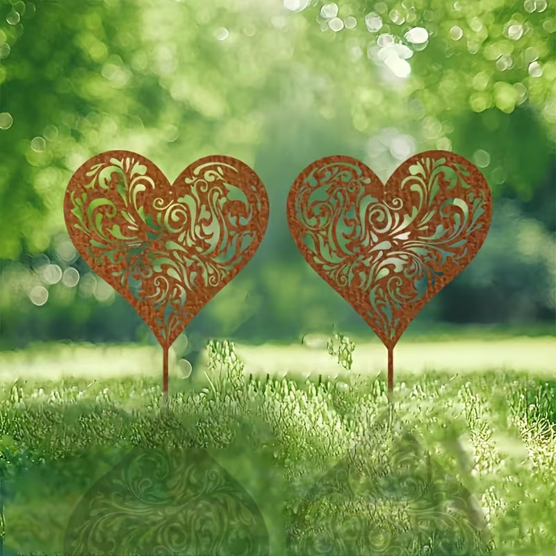 2x Herz-Gartenstecker