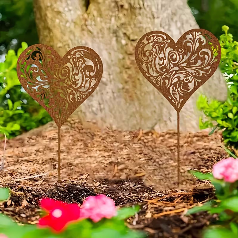 2x Herz-Gartenstecker